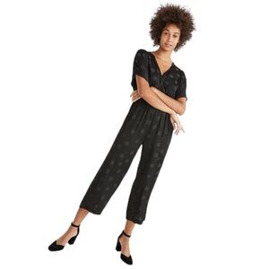 Madewell Wrap-Front Smock-Waist Jumpsuit in Dot Jacquard. Black Size XXS #825